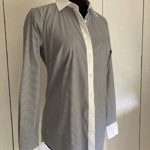 Ann Taylor Button Down Striped Black & White Blouse Size 0